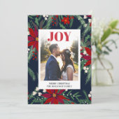 クリスマスの喜びとおしゃれな花のポインセチア柄の写真 シーズンカード (スタンド正面)