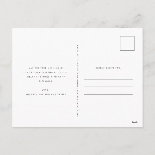 クリスマスの喜びと平和の家族の写真 シーズンポストカード (裏面)