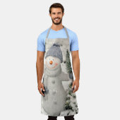 クリスマスの喜びと笑顔雪だるま エプロン (着用した状態)