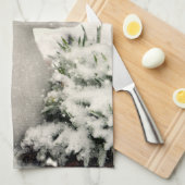 クリスマスの喜びと笑顔雪だるま キッチンタオル (四つ折り)