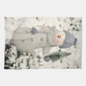 クリスマスの喜びと笑顔雪だるま キッチンタオル (横)