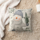 クリスマスの喜びと笑顔雪だるま クッション (ブランケット)