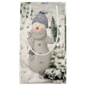 クリスマスの喜びと笑顔雪だるま スモールペーパーバッグ (正面)