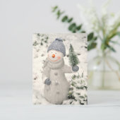 クリスマスの喜びと笑顔雪だるま ポストカード (スタンド正面)