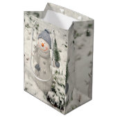 クリスマスの喜びと笑顔雪だるま ミディアムペーパーバッグ (正面アングル)