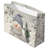 クリスマスの喜びと笑顔雪だるま ラージペーパーバッグ (裏面アングル)