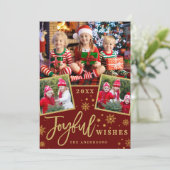 クリスマスの喜びに満ちた願い 3 枚の写真 ホリデー グリーティングカード (スタンド正面)