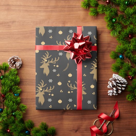 クリスマスの喜びに満ちた鹿の包装紙 ラッピングペーパー (クリスマスギフト)