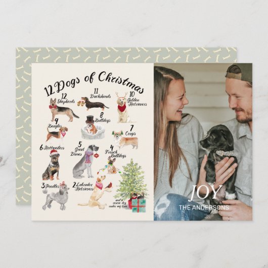 クリスマスの喜びの休日の写真カードの12匹の犬 招待状 (正面/裏面)