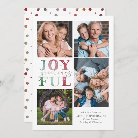 クリスマスの喜びの挨拶4写真水彩 シーズンカード (正面/裏面)