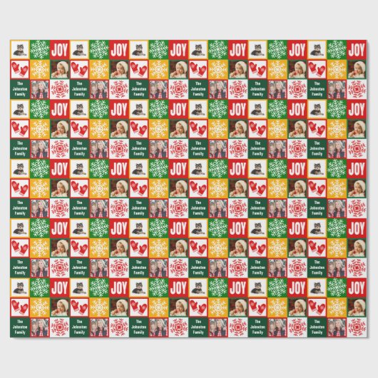クリスマスの喜びの雪片はあなた自身の家族写真を加えます ラッピングペーパー (フラット)