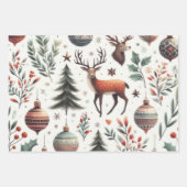 クリスマスの喜びの鹿と果実 ラッピングペーパーシート (正面2)