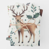 クリスマスの喜びの鹿と果実 ラッピングペーパーシート (インサイチュ)