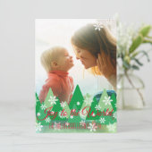 クリスマスの喜びを世界に フォト ツリー 雪の結晶 シーズンカード (スタンド正面)