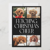 クリスマスの喜びを呼び寄せる犬の写真 ブラック シーズンカード (正面)