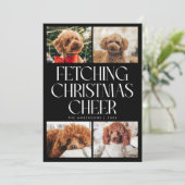 クリスマスの喜びを呼び寄せる犬の写真 ブラック シーズンカード (スタンド正面)