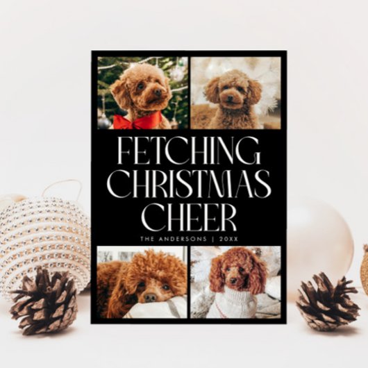 クリスマスの喜びを呼び寄せる犬の写真 ブラック シーズンカード