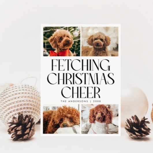 クリスマスの喜びを呼び寄せる犬の写真 ホワイト シーズンカード