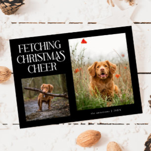 クリスマスの喜びを届ける黒い犬の写真 シーズンカード