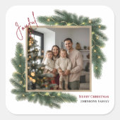 クリスマスの喜びを感じる家族の写真ステッカー スクエアシール (正面)