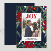 クリスマスの喜びを感じる花柄のフォト シーズンカード (正面/裏面)