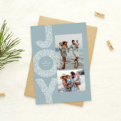 クリスマスの喜びを表す雪のしぶきと氷の青い二枚の写真のクリスマスカード シーズンカード