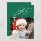 クリスマスの喜びを表す1枚の写真と緑の星たち シーズンカード (正面/裏面)
