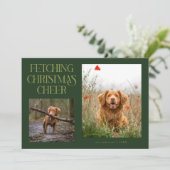 クリスマスの喜びを運ぶ緑の犬の写真 シーズンカード (スタンド正面)