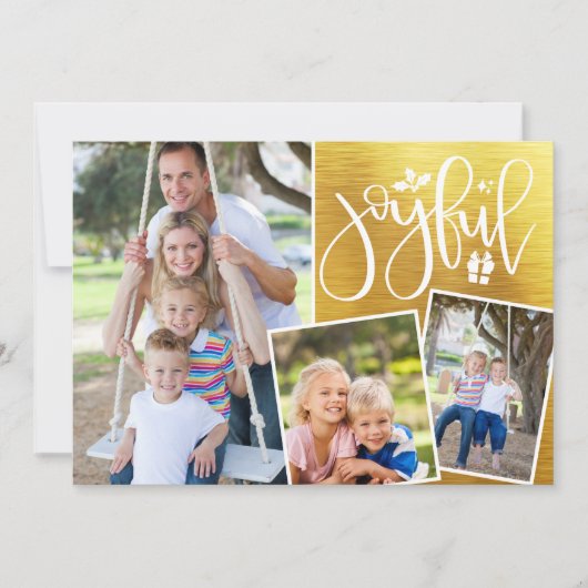 クリスマスの喜びモダンのメタリック金ゴールド3枚の写真 (正面)