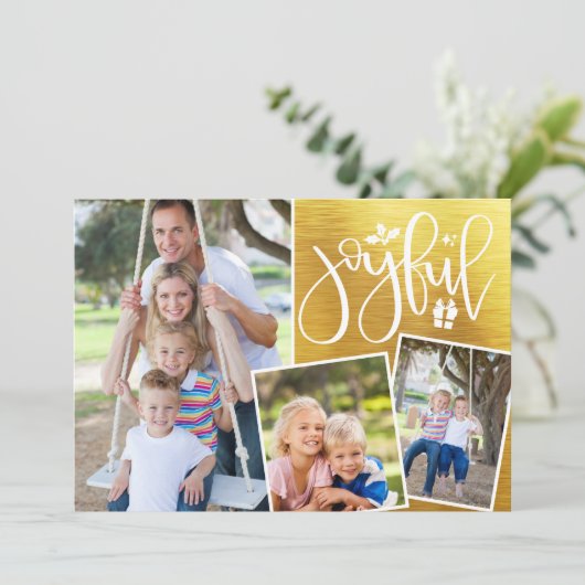 クリスマスの喜びモダンのメタリック金ゴールド3枚の写真 (スタンド正面)