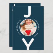 クリスマスの喜び写真の青い白いシンプルカード (正面/裏面)