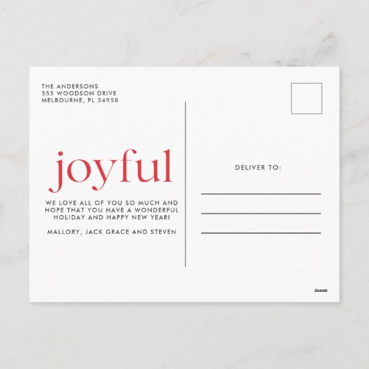 クリスマスの喜び家族の写真予算 シーズンポストカード (裏面)