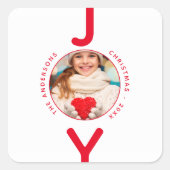 クリスマスの喜び白い赤の写真 スクエアシール (正面)