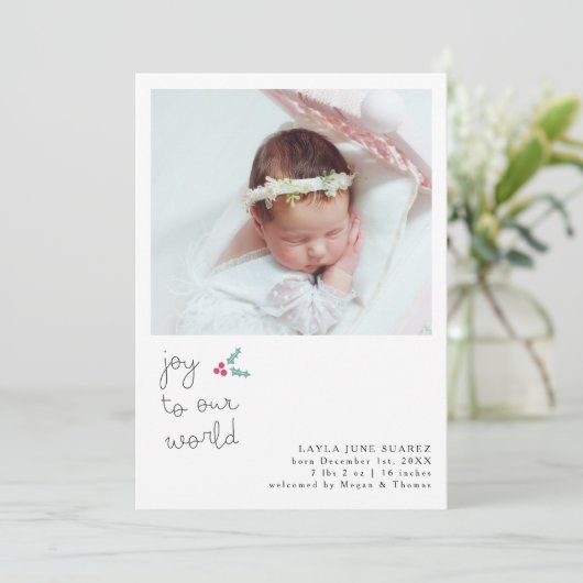 クリスマスの喜び白写真誕生のお知らせ 案内状 (スタンド正面)