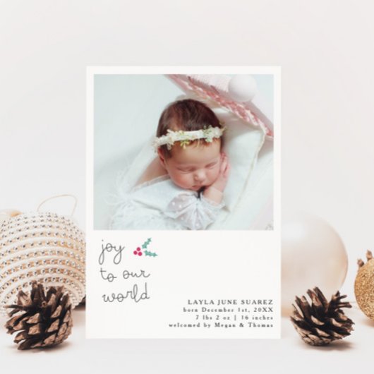 クリスマスの喜び白写真誕生のお知らせ 案内状