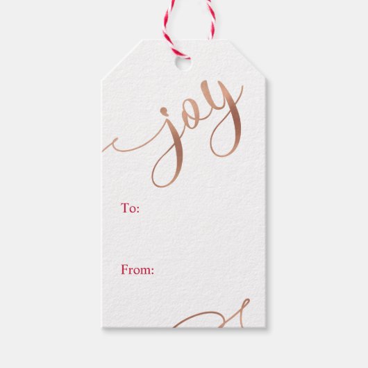 クリスマスの喜び赤ミニマルと金ゴールドを広げる ギフトタグ (正面)