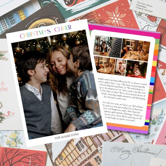 クリスマスの喜び６枚　カラフルな家族の写真カード 招待状