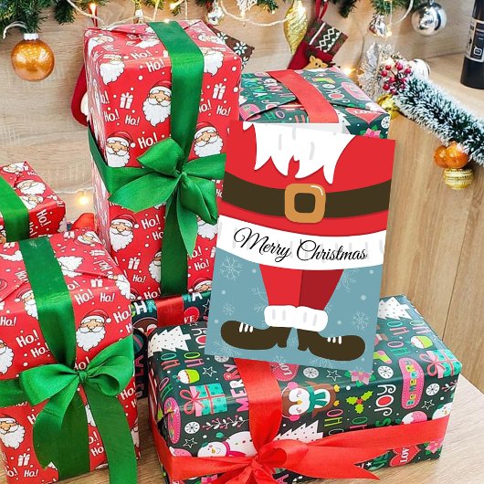 クリスマスの喜び  かわいいサンタのコスチューム カード