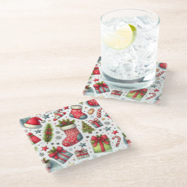 クリスマスの喜び ガラスコースター