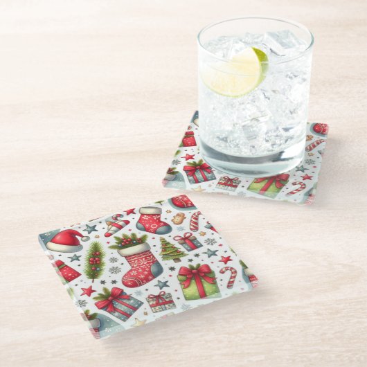 クリスマスの喜び ガラスコースター (アングル)