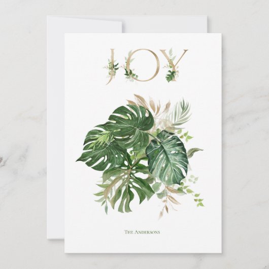 クリスマスの喜び トロピカルグリーン パームリーフ シーズンカード (正面)
