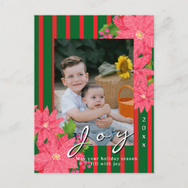 クリスマスの喜び ポインセチアの写真 赤と緑 シーズンポストカード