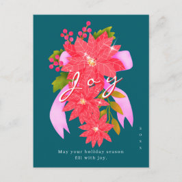 クリスマスの喜び ポインセチア ティール シーズンポストカード