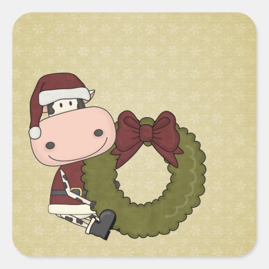 クリスマスの喜び – 牛 スクエアシール (正面)