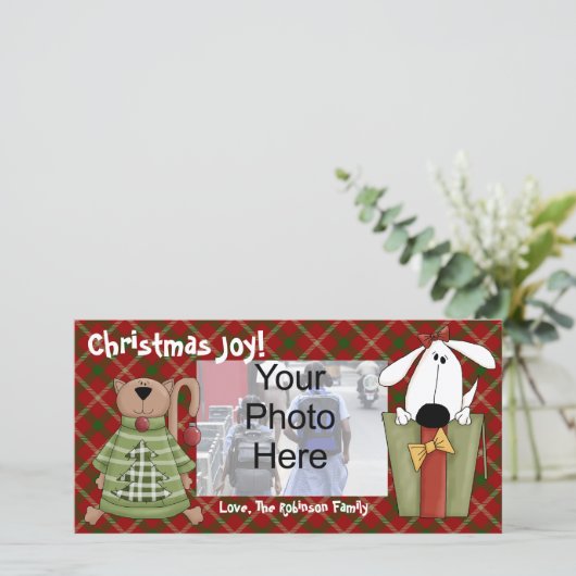 クリスマスの喜び、犬と猫カスタムの写真カード シーズンカード (スタンド正面)