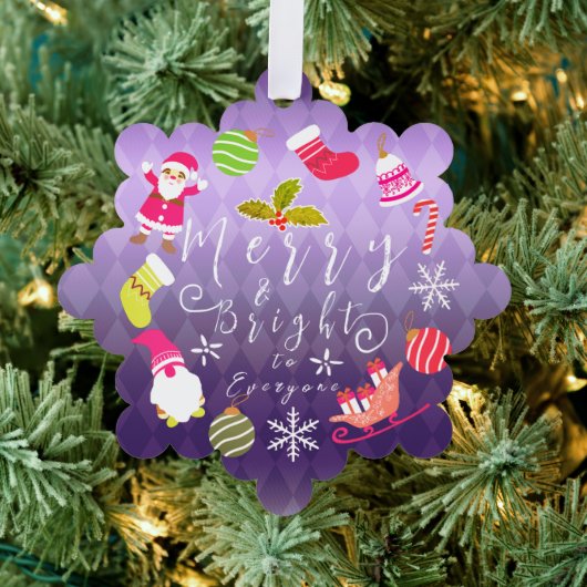 クリスマスの喜び 紫色 オーナメントカード (インサイチュ (木))
