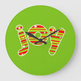 クリスマスの喜び、赤と緑のストライプ ラージ壁時計