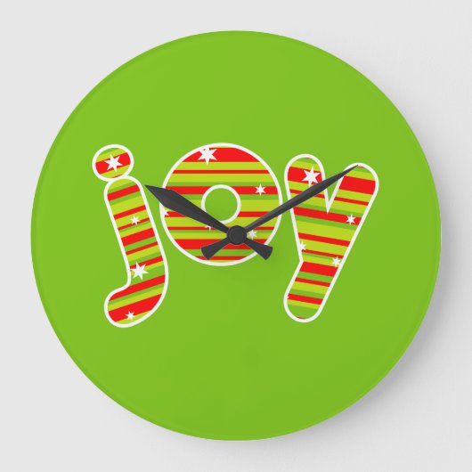 クリスマスの喜び、赤と緑のストライプ ラージ壁時計 (正面)