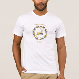クリスマスの喜び 鹿+リース 黄色 メンズ Tシャツ