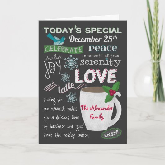 クリスマスの喫茶店の黒板はあなたの名前を加えます シーズンカード (正面)